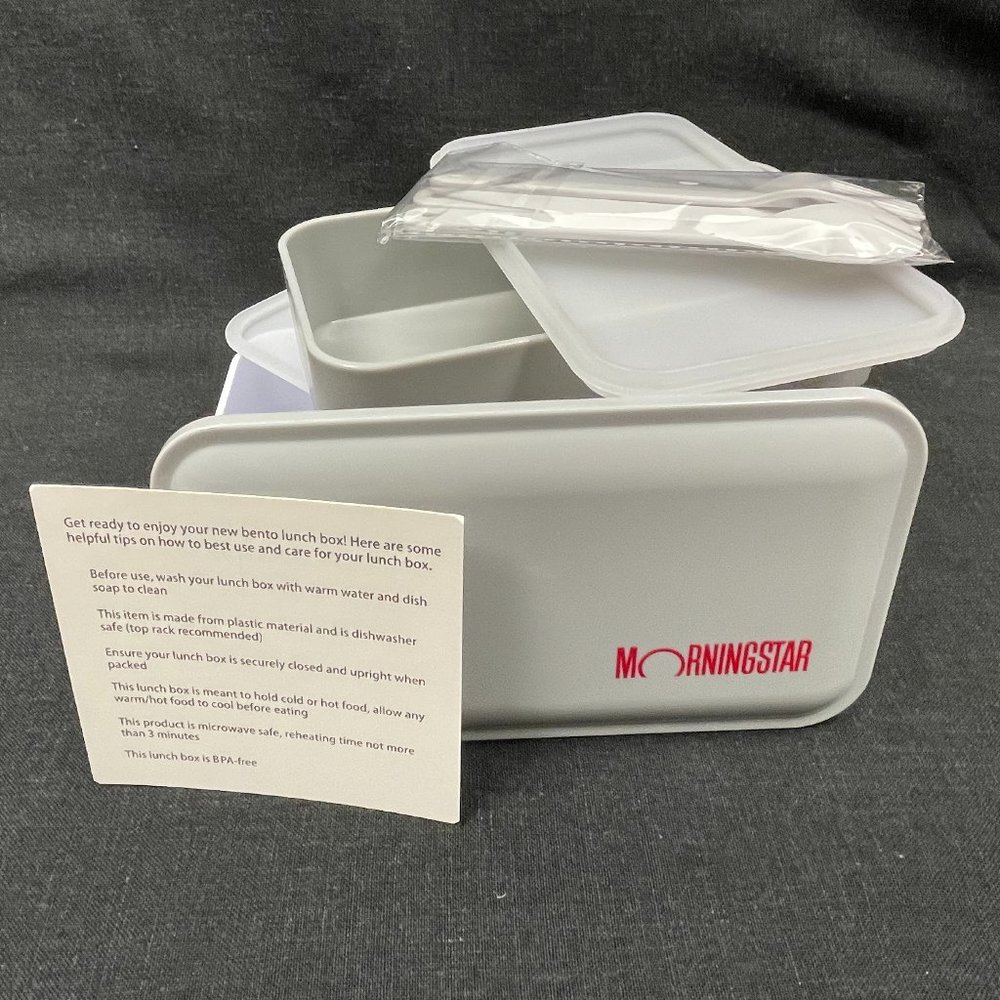NWOT Bento Box, 2-Compartment, Gemline Brand, "Morningstar" logo, 7" L x 4" W